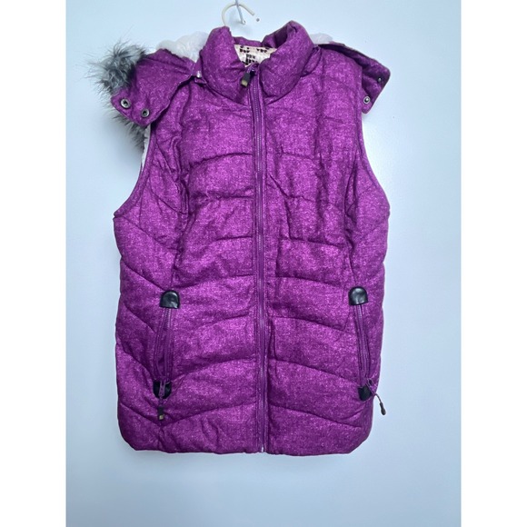 Green Tea Jackets & Blazers - Green Tea Puffer Vest Hooded Faux Fur Trim Purple/Pink Womens M Layered Plush